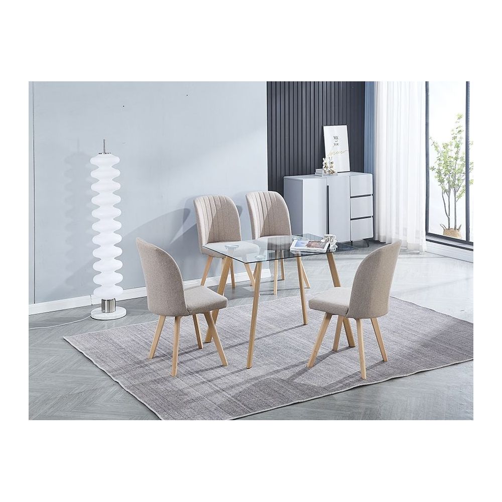 Pack 4 Sillas de Comedor Tapizada, Sillas de Salón Beig y Patas Color Haya, Medidas: Ancho: 46 cm x Fondo: 55 cm x Alto: 92 cm