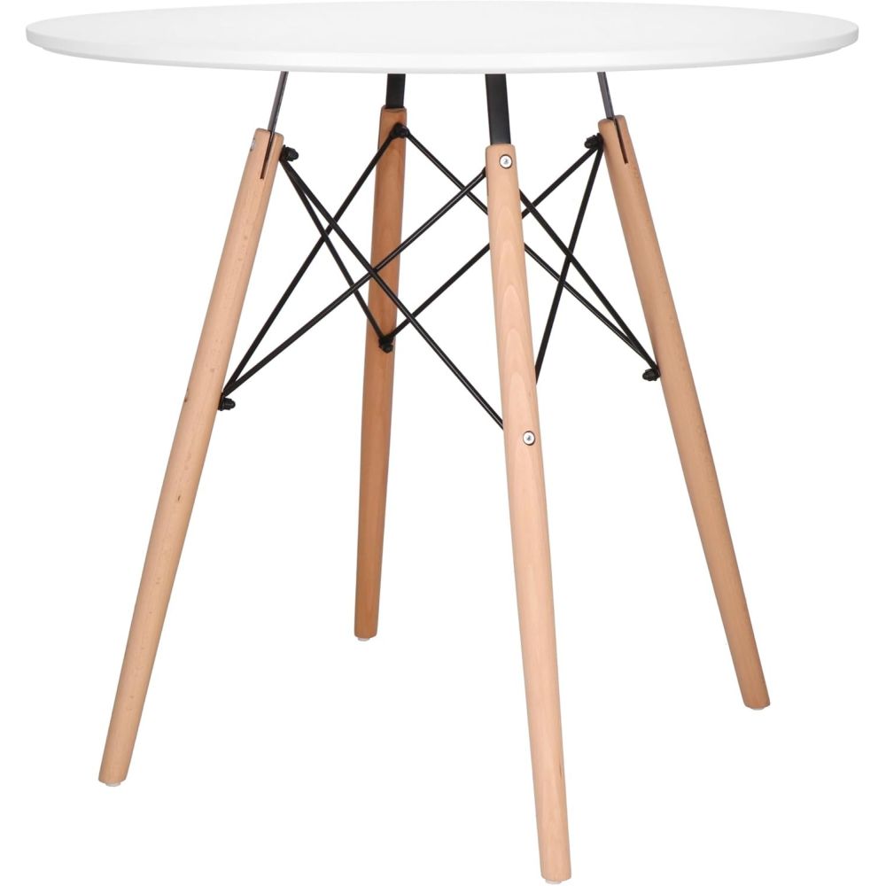 Conjunto Mesa y Sillas Nórdicas: Mesa Blanca (80x80x76 cm) + 4 Sillas con Patas de Madera Haya (46,5 x 48 x 82 cm)