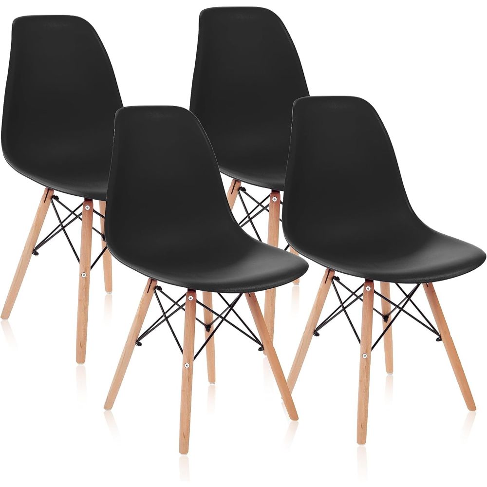 Conjunto Mesa y Sillas Nórdicas: Mesa Negra (80x80x76 cm) + 4 Sillas con Patas de Madera Haya (46,5 x 48 x 82 cm)