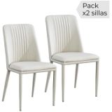 Pack 2 sillas tapizadas en Piel sintética Color Tortora, Patas Metal, Medidas: Alto: 87cm Ancho: 50cm Profundidad: 53cm
