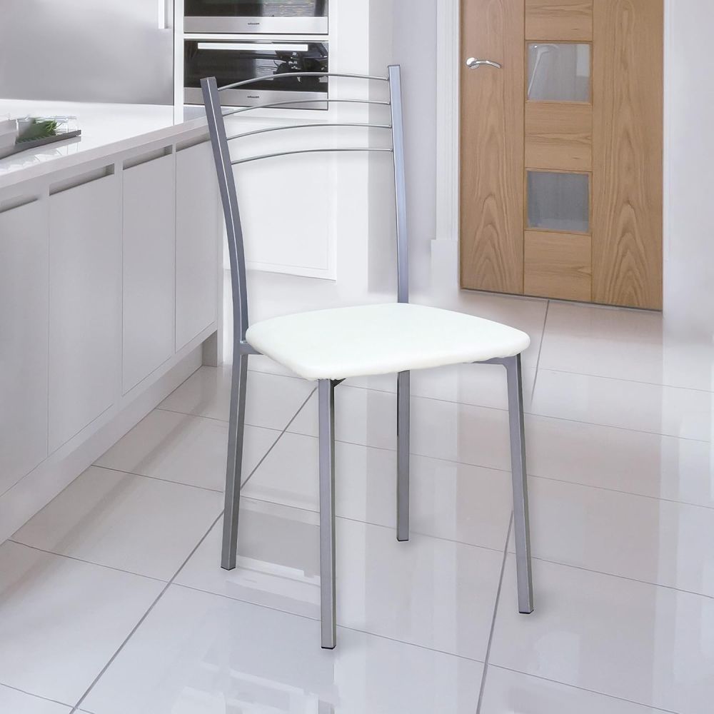 Pack de 4 Sillas Modernas para Cocina y Comedor – Metálicas Gris y Blanco, Dimensiones: 40 x 41 x 85 cm.