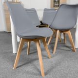 Pack de 4 Sillas para Comedor, Cocina o Salón – Simil Piel Gris y Madera, Medidas: 48 cm x 45 cm x 84 cm.
