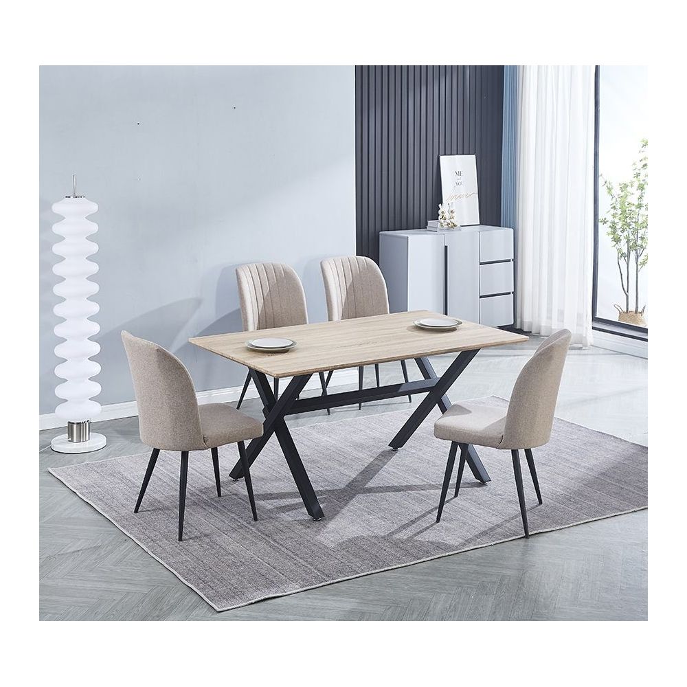 Pack de 4 Sillas Modernas para Comedor– Tapizado en Color Beig con Patas Metálicas Negras, Medidas: 46 cm x 55 cm x 92 cm