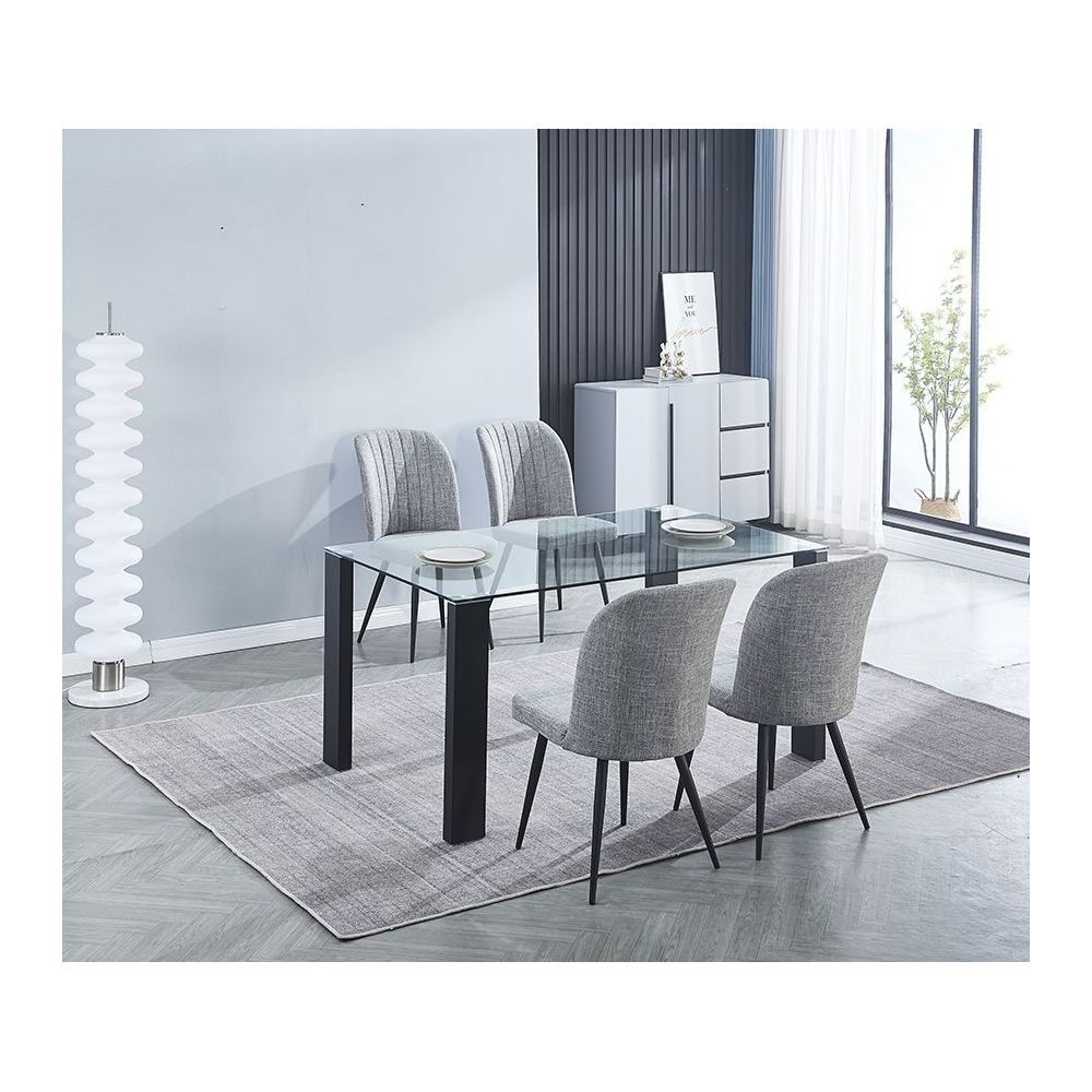 Pack de 4 Sillas Modernas para Comedor– Tapizado en Color Gris con Patas Metálicas Negras, Medidas: 46 cm x 55 cm x 92 cm