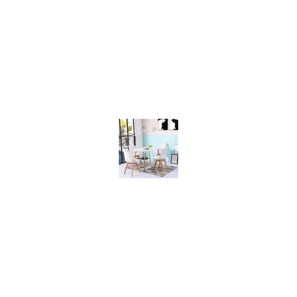 Juego de Comedor Estilo Nórdico: Mesa 100 cm + 4 Sillas Blancas 48 cm x 54 cm x 84 cm – Ideal para Decorar tu Hogar o Café