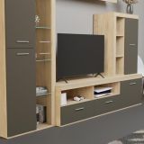 Mueble de Salón Moderno con Leds, Acabado en Cambria - Grafito, Medidas: 260 cm (Ancho) x 191 cm (Alto) 47,5 cm (Fondo)