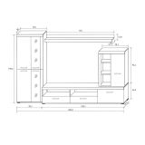 Mueble de Salón Moderno con Leds, Acabado en Cambria - Blanco, Medidas: 260 cm (Ancho) x 191 cm (Alto) 47,5 cm (Fondo)