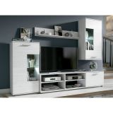 Mueble de Salón Moderno con Leds, Acabado en Andersen, Medidas: 229 cm (Ancho) x 200 cm (Alto) 38 cm (Fondo)