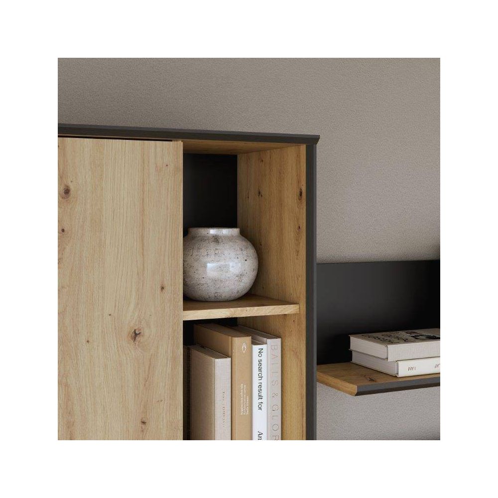 Mueble de Salón Completo | Mueble de TV, Estante, Vitrina | Medidas: 260 x 40.6 x 200 cm | Color Roble Artisan con Gris