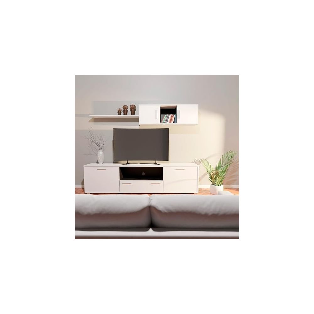 Meyvaser Mueble de salón y TV Composición para salón 200 Cm Color Blanco Gran Espacio Almacenamiento
