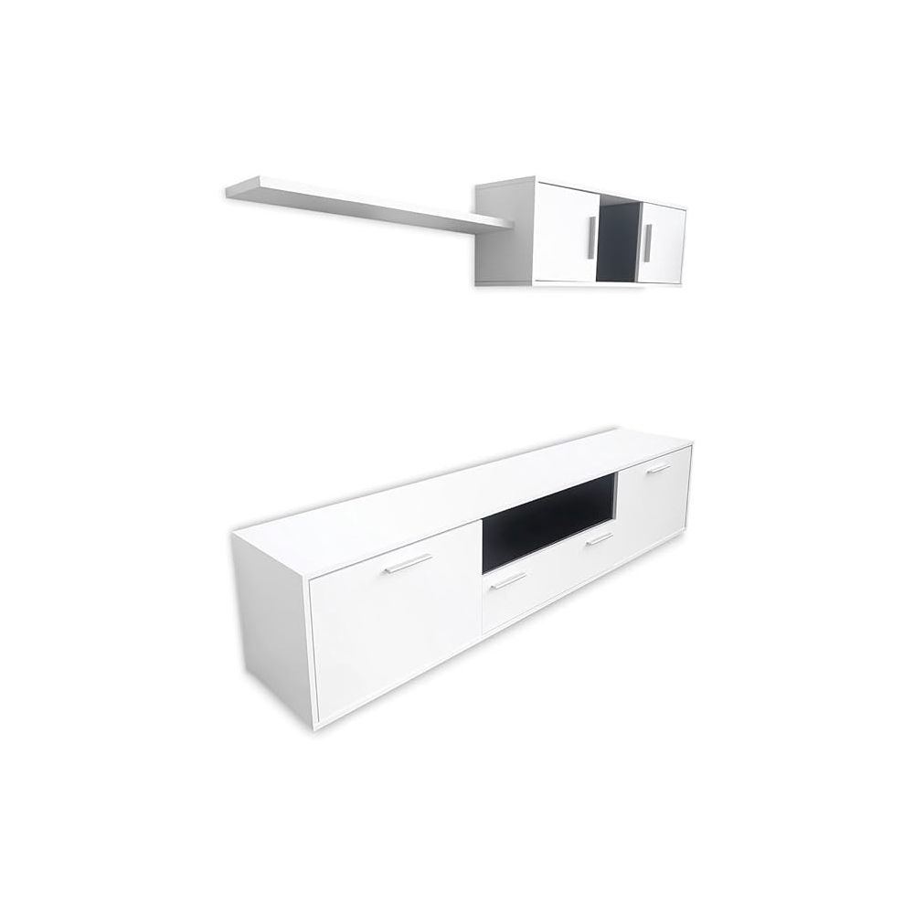 Meyvaser Mueble de salón y TV Composición para salón 200 Cm Color Blanco Gran Espacio Almacenamiento