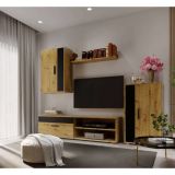 Mueble de Salón Modular Completo| Mueble para Televisión | Color Roble Nudoso y Negro