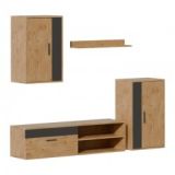 Mueble de Salón Modular Completo| Mueble para Televisión | Color Roble Nudoso y Negro