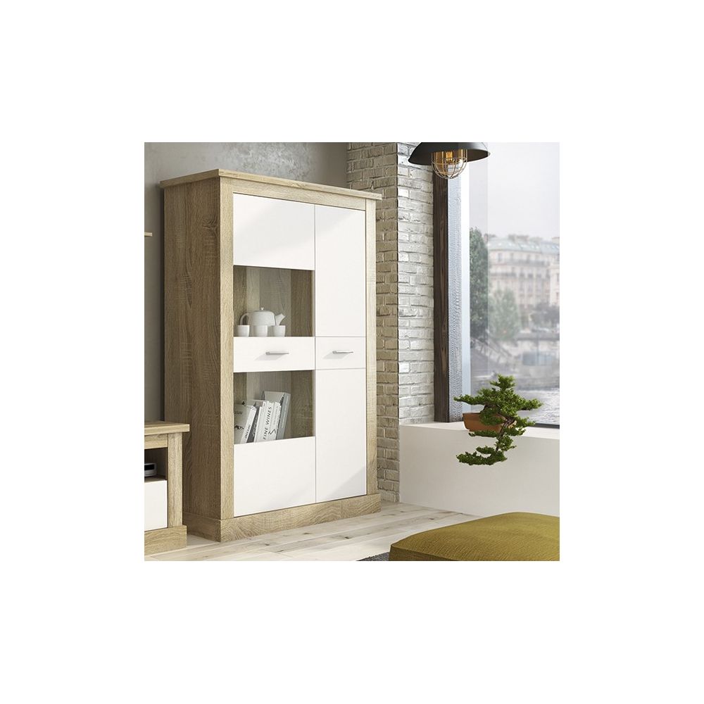 Mueble de Comedor, Mueble Salón, Acabado en Blanco y Cambria, Medidas: 305 cm (Ancho) x 174,7 cm (Alto) x 41,8 cm (Fondo)