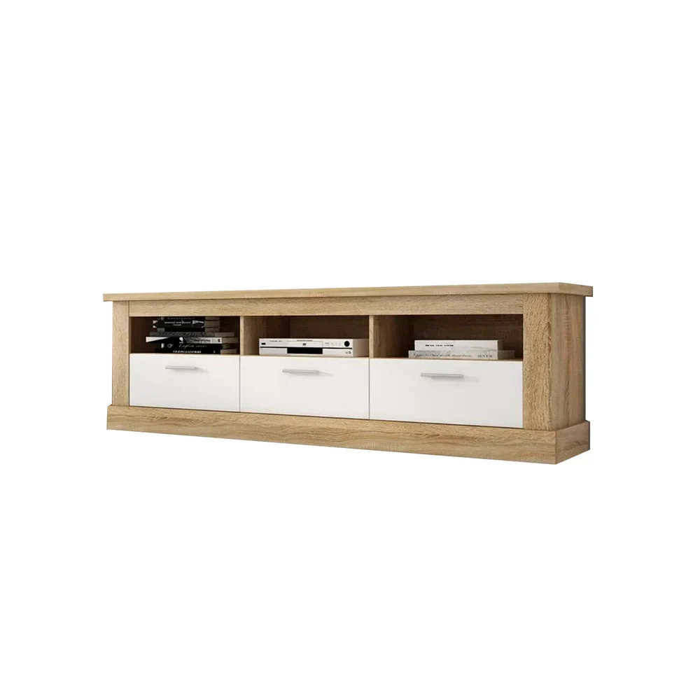 Mueble de Comedor, Mueble Salón, Acabado en Blanco y Cambria, Medidas: 276 cm (Ancho) x 201,6 cm (Alto) x 41,8 cm (Fondo)