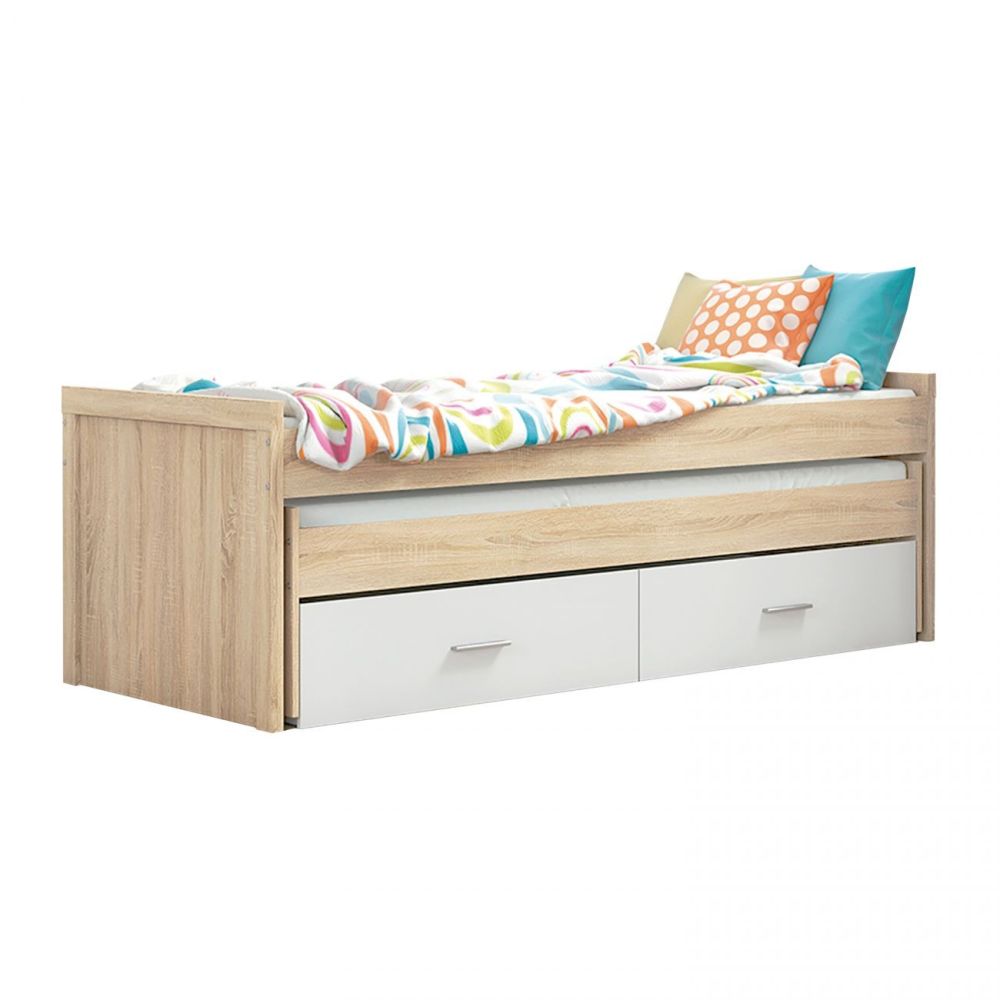 Cama Nido Juvenil con Dos Camas y Dos Cajones - Dormitorio en Cambria y Blanco - 200,5 x 98 x 72 cm