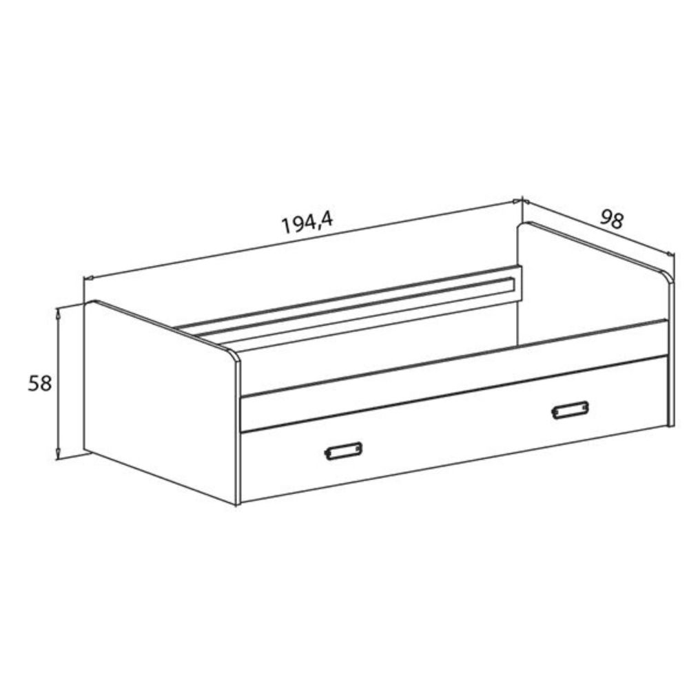 Cama Nido de Melamina Color Puccini Andersen – Ancho 194,4 cm x Fondo 98 cm x Alto 58 cm, Ideal para Habitaciones Juveniles.