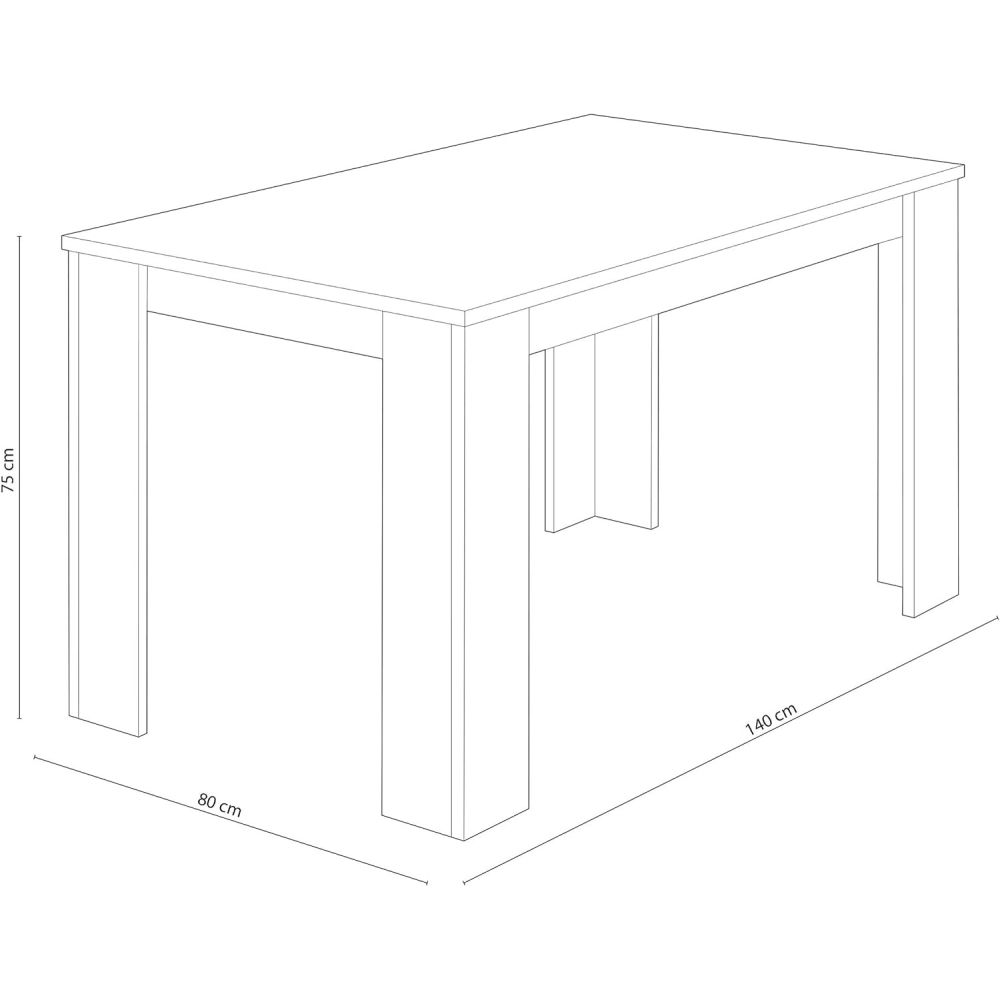 Mesa de Comedor, Mesa de Salón Fija, Color Roble - Grafito, Medidas: 140 cm (Largo) x 80 cm (Ancho) x 75 cm (Alto)