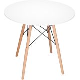Mesa Redonda de Comedor o Cocina en Patas de Madera y Tapa Blanca – 80 cm de Diámetro y 75 cm de Alto.