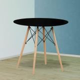 Mesa Redonda de Comedor o Cocina en Patas de Madera y Tapa Negra – 80 cm de Diámetro y 75 cm de Alto.