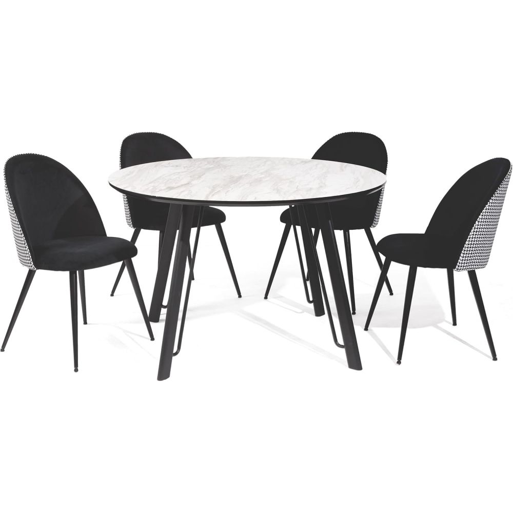 Mesa de Comedor Fija Redonda | Imitación Mármol con Pata Metálica | Diámetro 120 cm x Alto 75 cm
