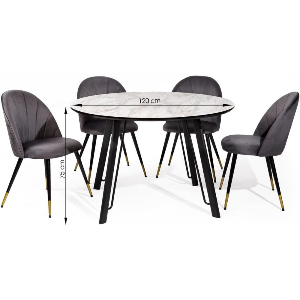Mesa de Comedor Fija Redonda | Imitación Mármol con Pata Metálica | Diámetro 120 cm x Alto 75 cm