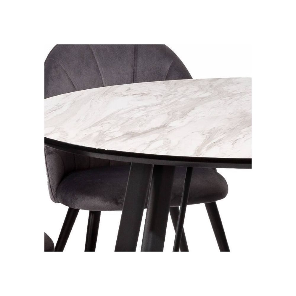 Mesa de Comedor Fija Redonda | Imitación Mármol con Pata Metálica | Diámetro 120 cm x Alto 75 cm