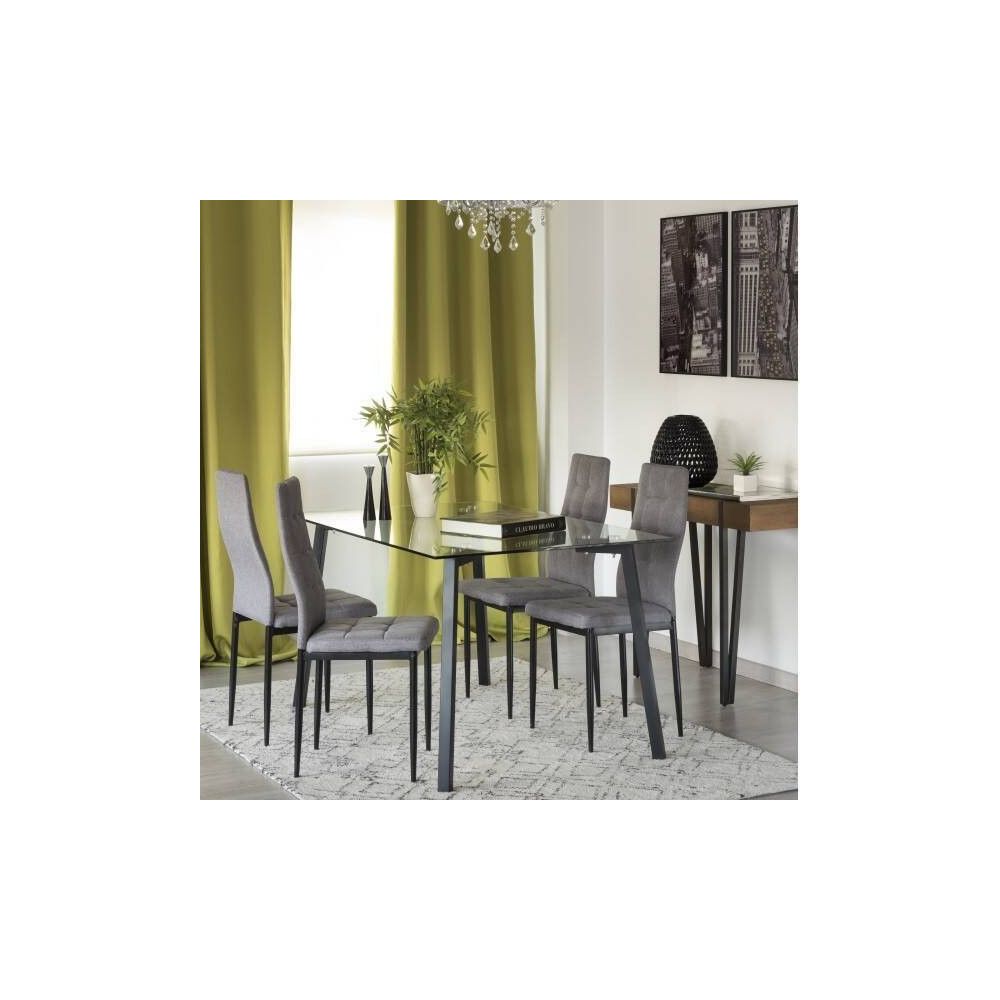 Mesa de Cristal Fija para Comedor - Patas Negras de Metal | Alta Calidad y Estilo Versátil | 140x80 x 75 cm