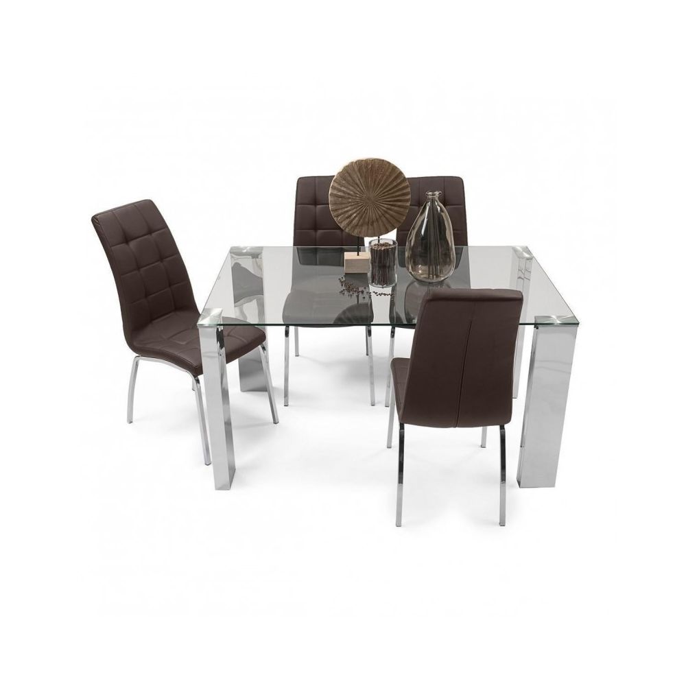 Mesa de Comedor con Tapa de Cristal Templado | Patas Metálicas | Dimensiones: 140 x 90 x 76 cm (Largo x Ancho x Alto)