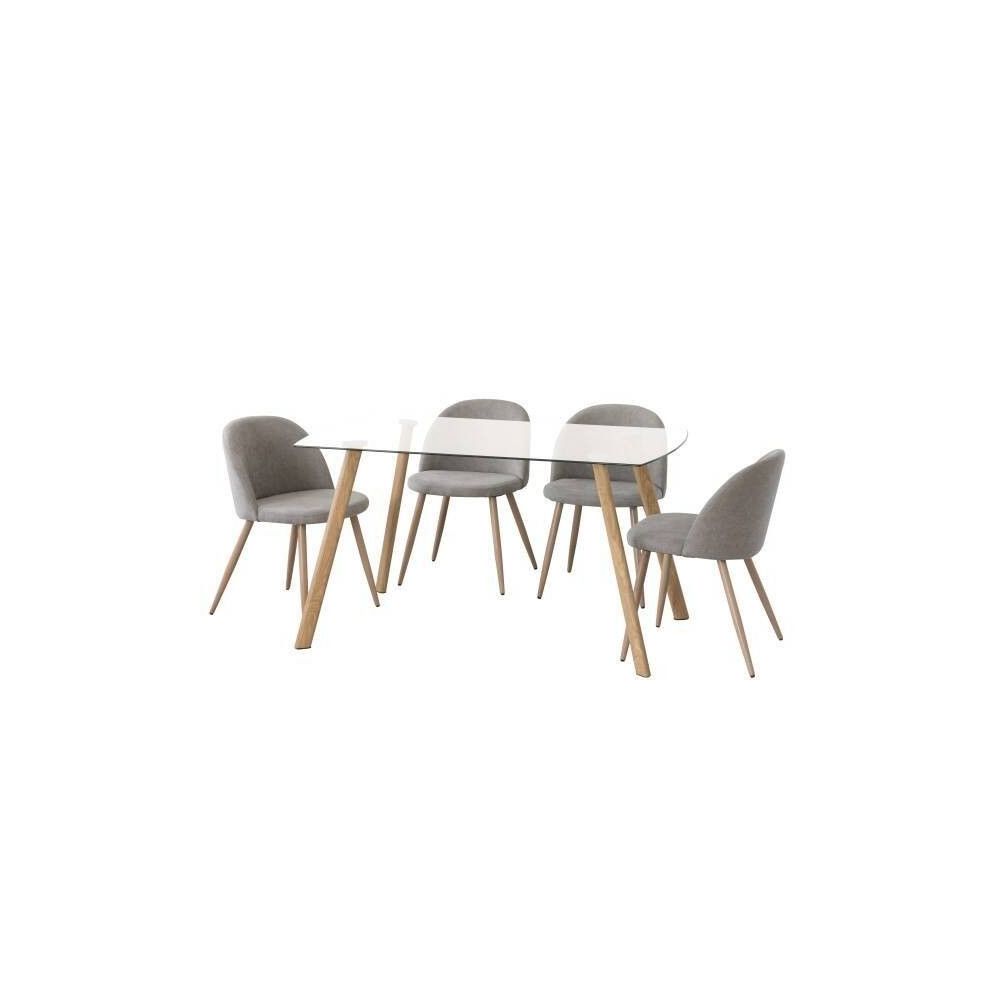 Mesa de Comedor Nórdica | Diseño con Tapa de Cristal Transparente y Patas de Metal Color Roble | Dimensiones: 140 x 80 x 76 cm
