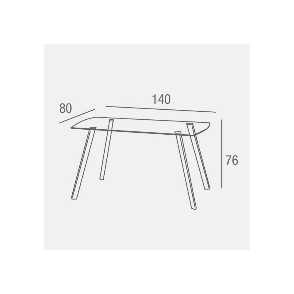 Mesa de Comedor Nórdica | Diseño con Tapa de Cristal Transparente y Patas de Metal Color Roble | Dimensiones: 140 x 80 x 76 cm
