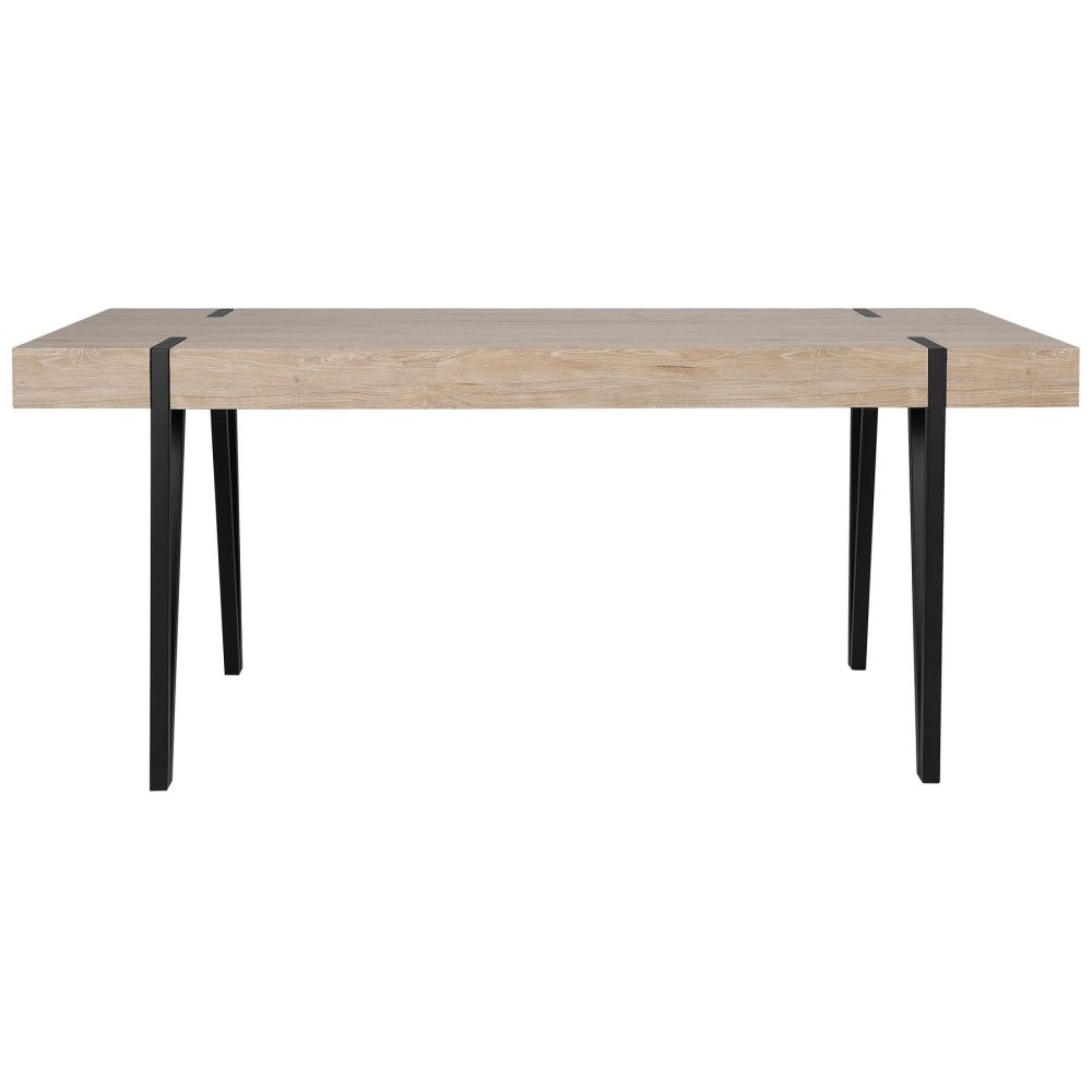 Mesa de Comedor o Cocina| MDF con Acabado Laminado Color Roble Sonoma | Patas Metálicas Negras | Medidas: 150 x 90 x 75 cm
