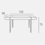 Mesa de Comedor o Cocina| MDF con Acabado Laminado Color Roble Sonoma | Patas Metálicas Negras | Medidas: 150 x 90 x 75 cm