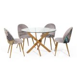 Mesa Redonda con Tapa de Cristal y Estructura Metálica Acabado Madera | Medidas: 110 x 73 cm