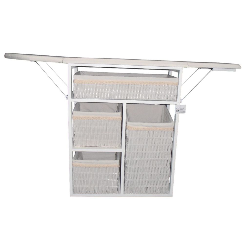 Mueble de plancha Lisboa color blanco con 4 cajones de almacenamiento y ruedas
