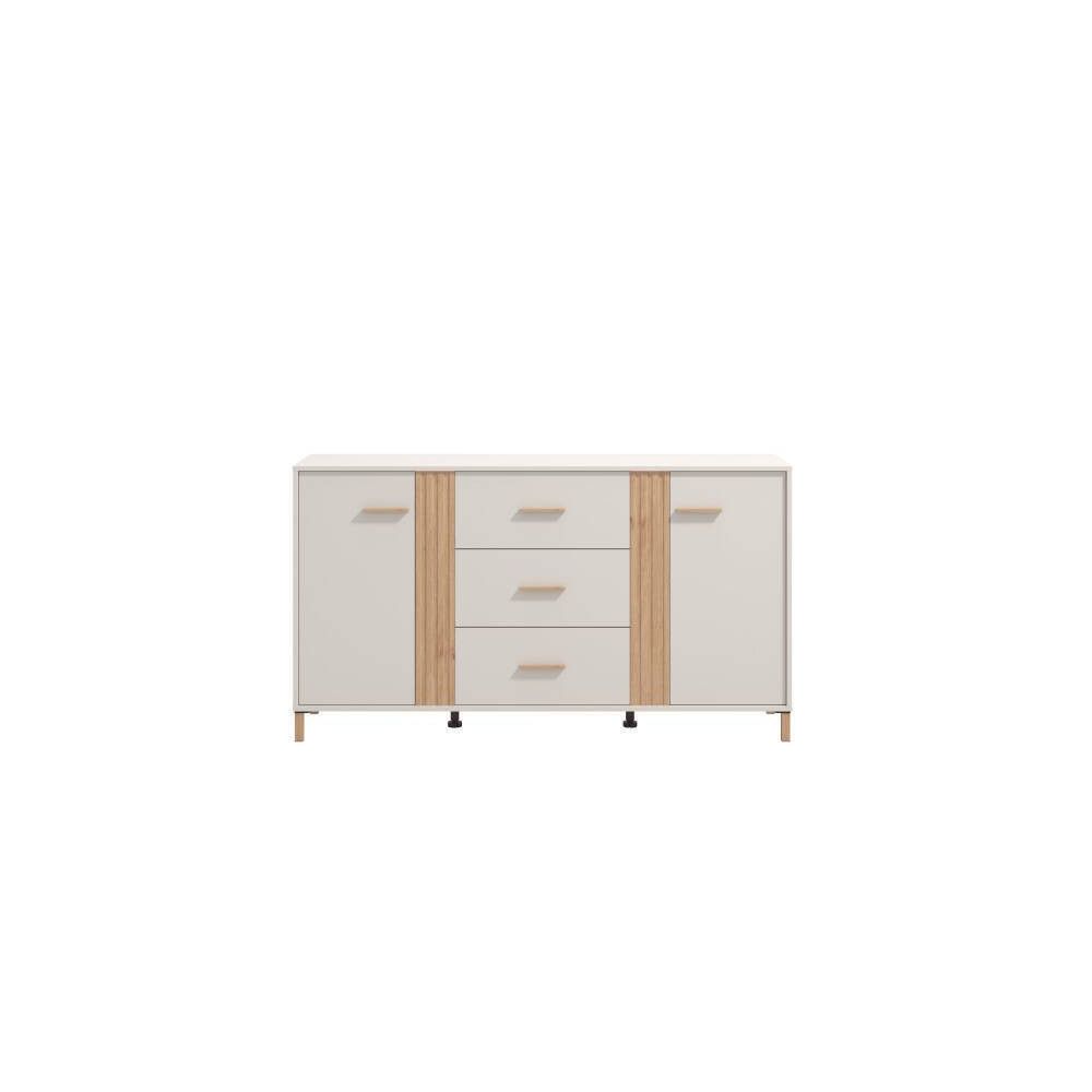 Aparador en Melamina Cashmere y Roble Artisan con Puertas, Mueble de Almacenaje - Medidas 163,5x40x90,5 cm