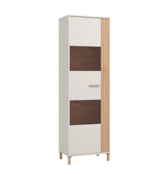 Vitrina Alta en Melamina Color Cashmere y Roble Artisan con 1 Puerta Acristalada - Medidas 59,5x40x192,5 cm