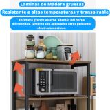 Estantería de Cocina Con Marco de Metal Negro, Estante Industrial para microondas 60x30x126 Cm Color Madera y Negro