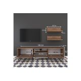 Mueble TV Completo en Melamina Color Nogal, 180x35x48.5 cm, con 2 Estantes