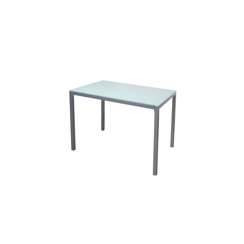 Mesa Fija para Cocina con Estructura de Acero Pintado Color Aluminio y Tapa de Cristal Templado Blanco - Medidas 110x70x75 cm