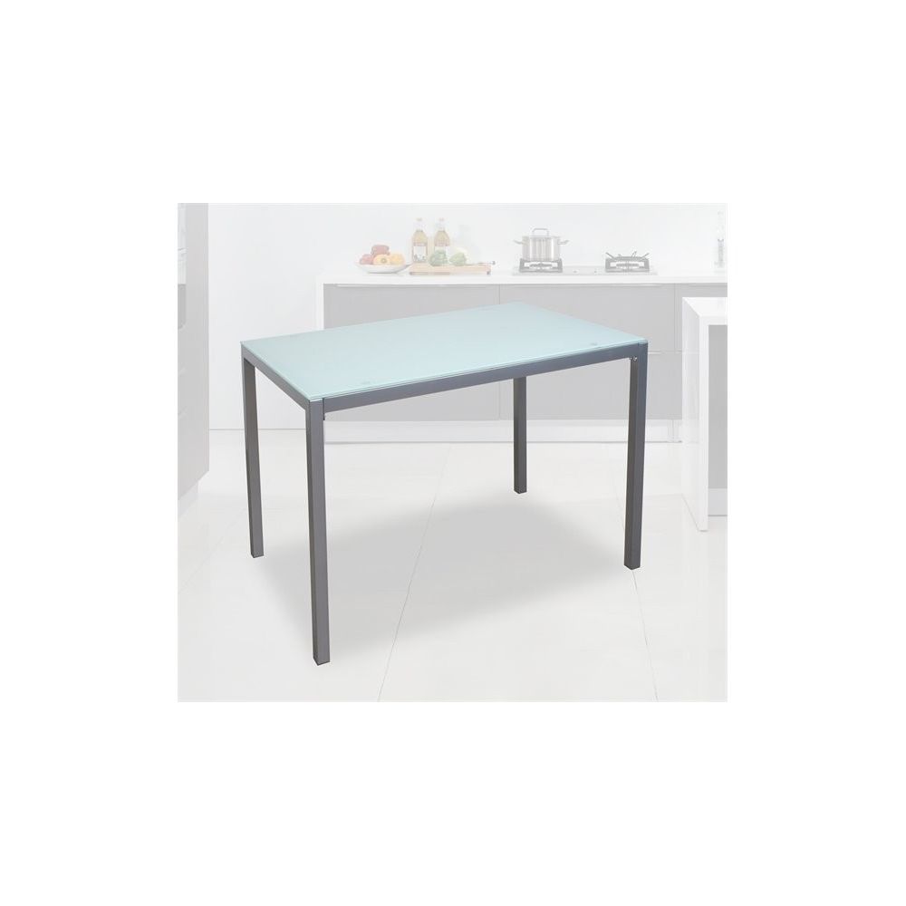 Mesa Fija para Cocina con Estructura de Acero Pintado Color Aluminio y Tapa de Cristal Templado Blanco - Medidas 110x70x75 cm