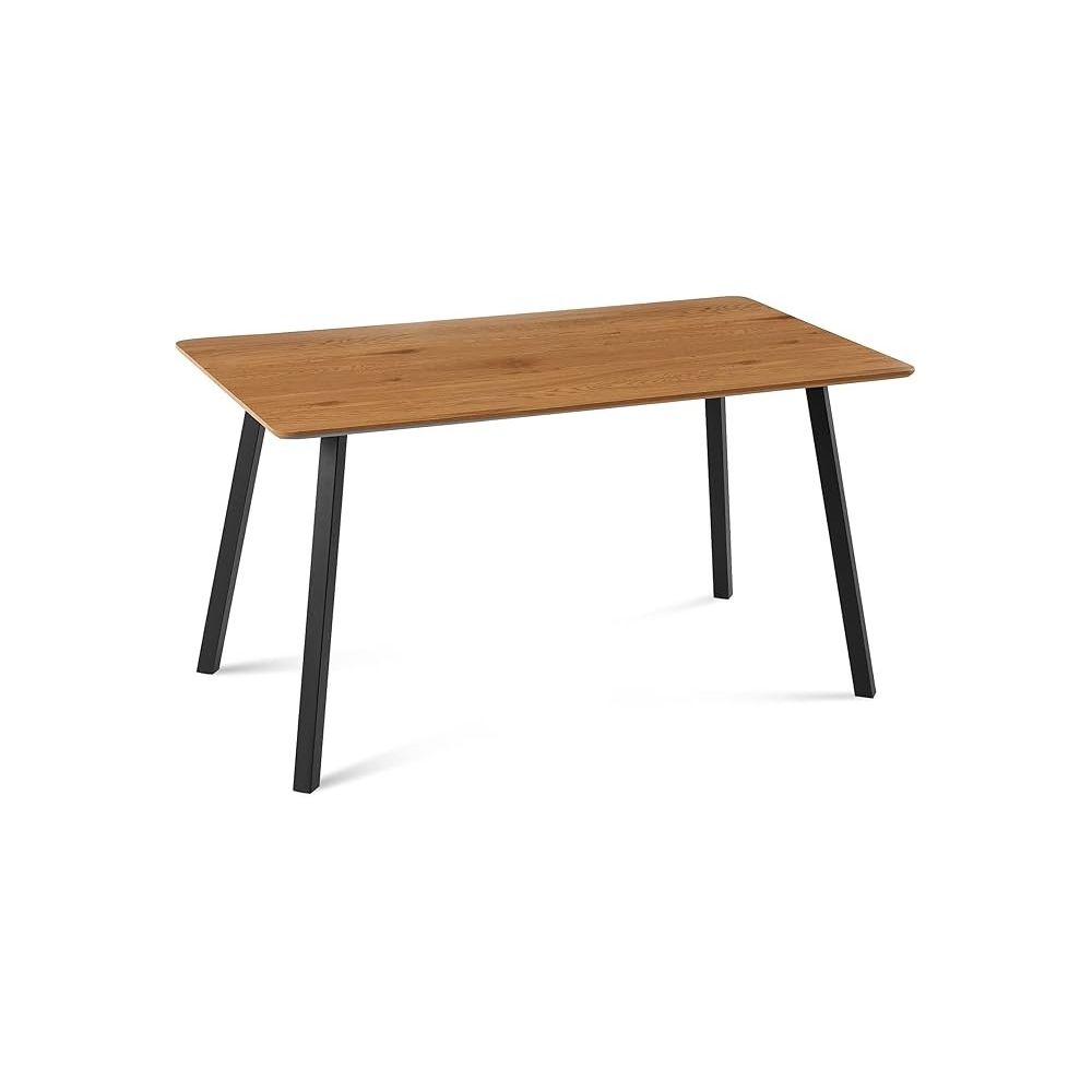 Mesa de Comedor Fija con Tapa de Melamina Color Roble y Estructura Metálica Negra Mate - Medidas 120x80x75 cm