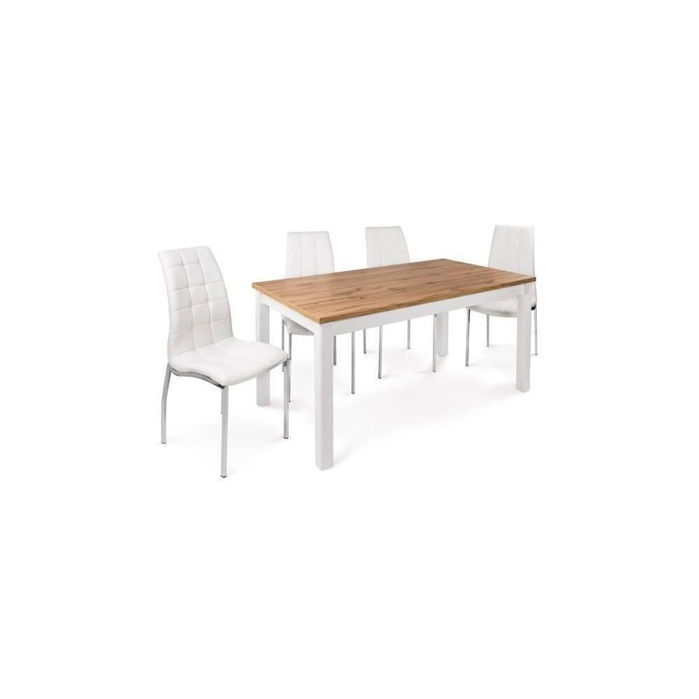 Juego de 4 Sillas Tapizadas en Símil Piel Blanco con Patas Cromadas, Asiento y Respaldo Ergonómicos- Medidas 43x63x97 cm