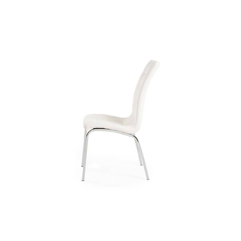 Juego de 4 Sillas Tapizadas en Símil Piel Blanco con Patas Cromadas, Asiento y Respaldo Ergonómicos- Medidas 43x63x97 cm