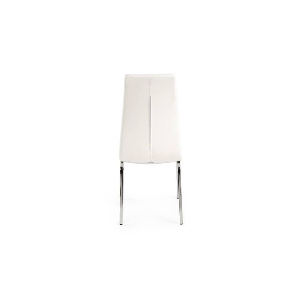 Juego de 4 Sillas Tapizadas en Símil Piel Blanco con Patas Cromadas, Asiento y Respaldo Ergonómicos- Medidas 43x63x97 cm
