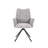 Juego de 2 Sillas con Brazos Tapizadas en Tela Gris y Patas en Acabado Negro, Mecanismo Giratorio 180º-  Medidas 63x62x93 cm