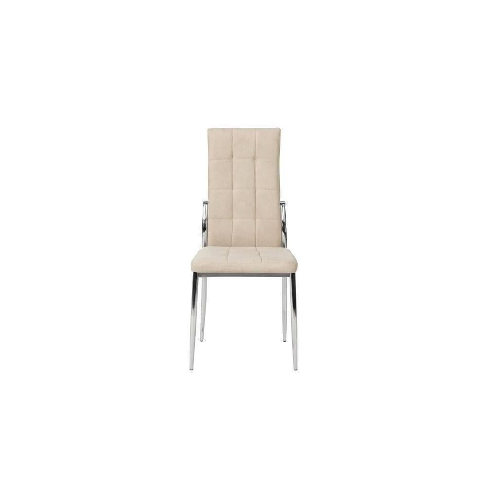 6 Sillas Tapizadas en Tela Beige con Asiento y Respaldo Acolchados, Patas Cromadas - Medidas 45x46x100 cm
