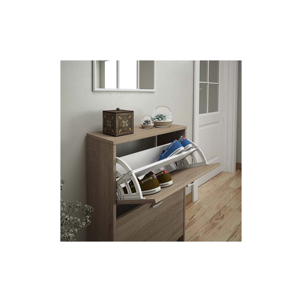 Zapatero Recibidor Roble – Mueble Auxiliar Estrecho con 2 Puertas | Capacidad 12 Pares | 81,6 x 60 x 25 cm