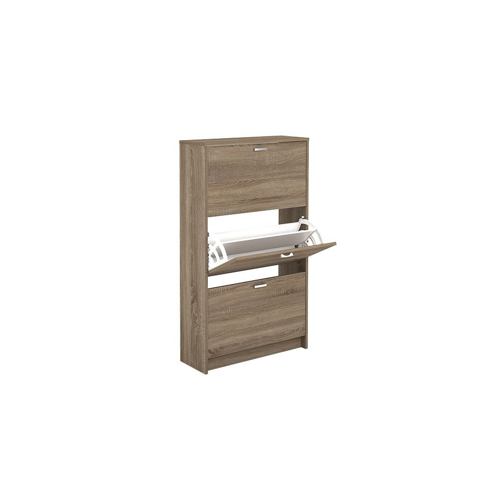 Zapatero Compacto Roble – Mueble con 3 Puertas y Doble Profundidad | MDF con Acabado Melamina | 70 x 25 x 120 cm