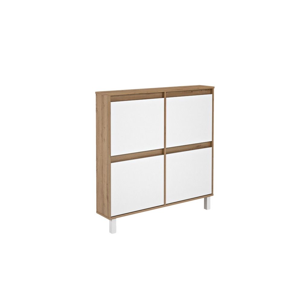 Zapatero de Melamina Roble/Blanco – 4 Puertas Abatibles | Gran Capacidad | 110 x 110 x 20 cm